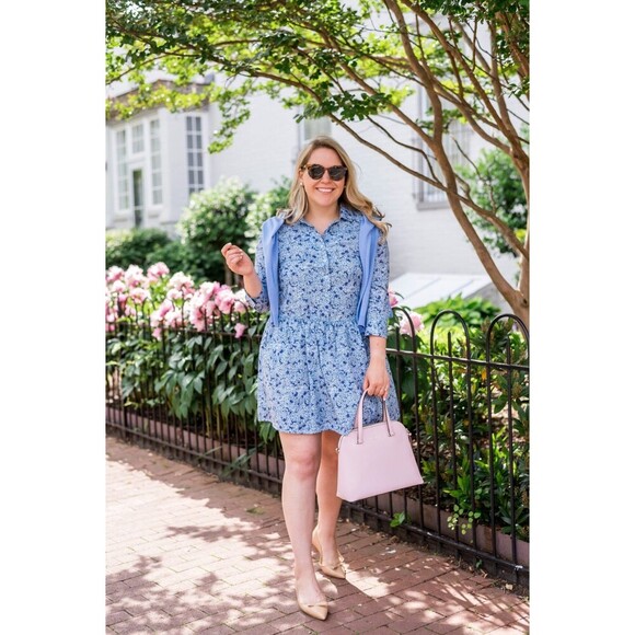 Tuckernuck Hayes Blue Hydrangeas Button Front Shirt Dress size large - Picture 11 of 12